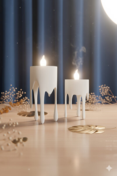 eleganzo Modern Damla Tasarım Beyaz Mumluk Seti Heykelsi Minimalist Dekoratif Şamdan