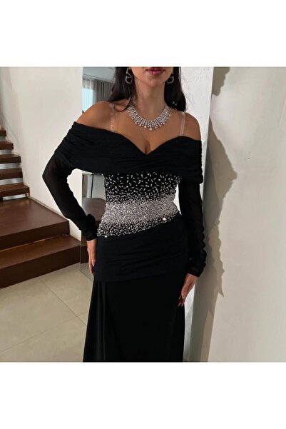 Heidi فستان باربي اسود تطريز خصر يدوي