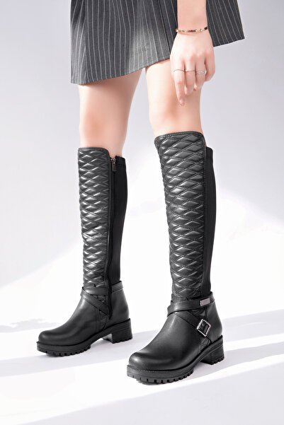 Madam Tarz Bln-615 Quilted Patterned Belted Boots