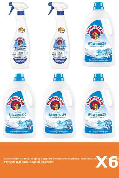 Chanteclair Set 6 Mixt: 2x Spray Degresant Universal cu bicarbonat, ChanteClair, 600 ml + 4x Deterge