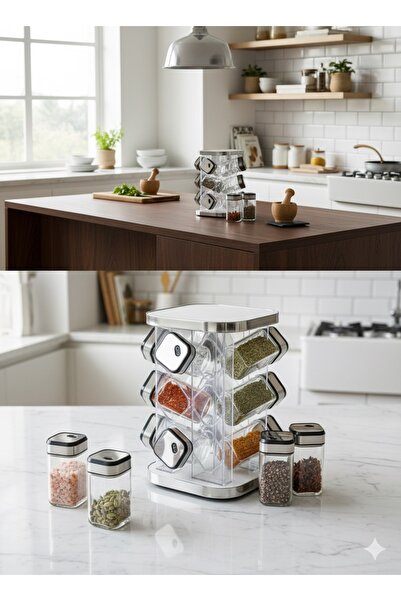 AENLINE HOME Dönerli 12'li Lüks Baharatlık Takımı Standı | Şık, Modern Mutfak Düzenleyici Set