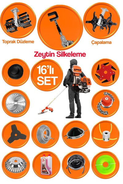 stilmax Full Turbo Arazi Setli 20Hpx Benzinli Sırt Tırpan Toprak Eşeleme Akrobat Çapalama + Zeytin Sallama