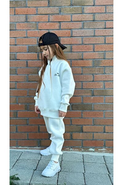 Canlook Unisex Oversized Zippered Collar Fleece-Lined Children's Set