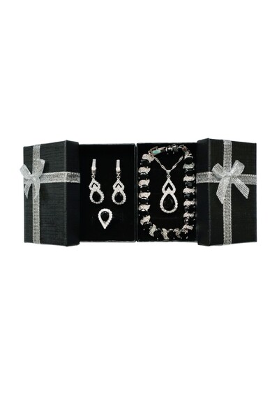 OEM Elegant 925 silver-plated jewelry set with black-obsidian zirconia crystals