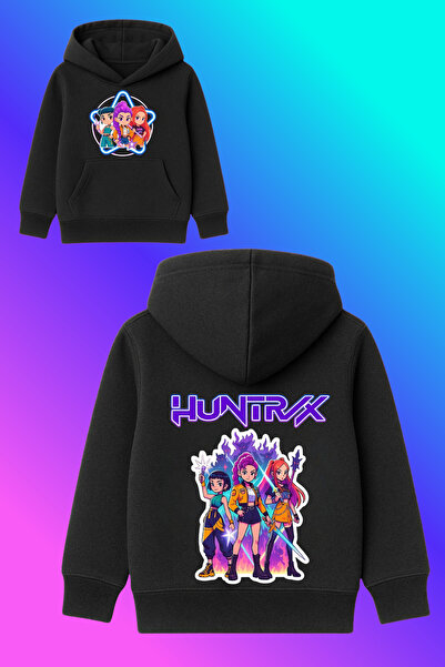 MECH BUTİK Φούτερ με κουκούλα Demon Hunters Huntrx με στάμπα σε μαύρο χρώμα