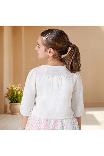 Juniors Embellished Cardigan with 3/4 Sleeves and Button Closure