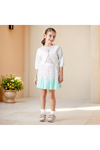 Juniors Embellished Cardigan with 3/4 Sleeves and Button Closure