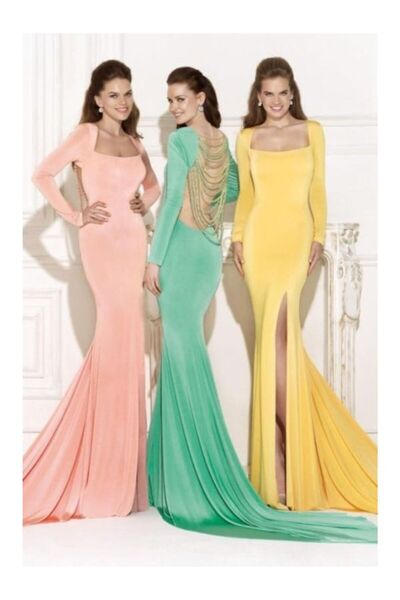 TARIK EDİZ Rochie de seara lunga verde mulata din jerse