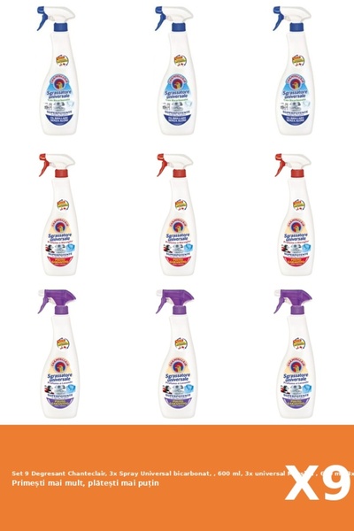 Chanteclair Set 9 Degresant Chanteclair, 3x Spray Universal bicarbonat, , 600 ml, 3x universal Marsilia , 600 ml