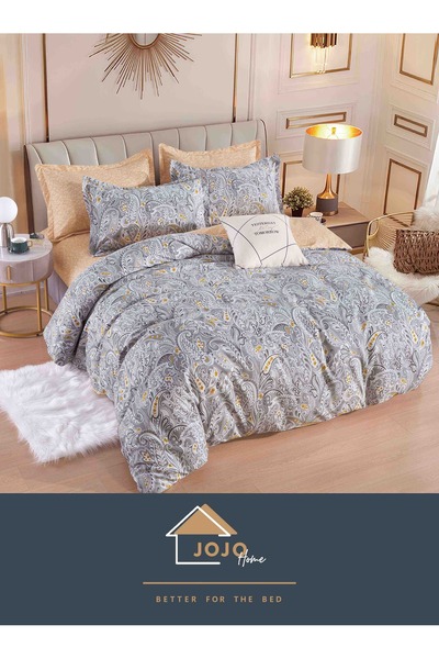 JOJO HOME Bed linen set, fine cotton, 6 pieces, 230x240cm, Grey / Yellow Mandala