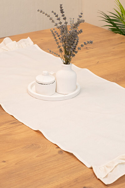 abidehanım Lira | Natural Linen Double Ruffle Runner 40 X 110