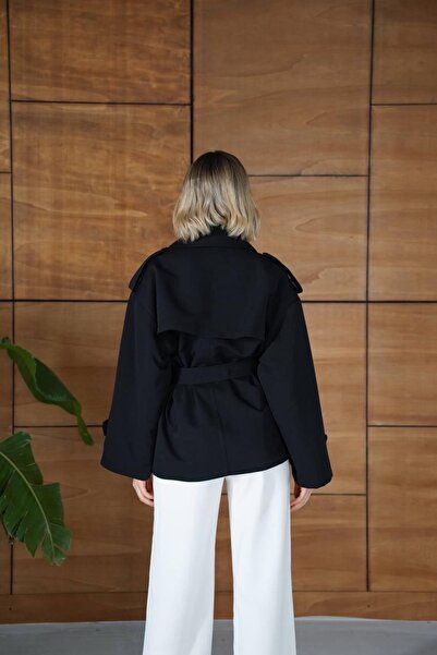 Ekim Store Tek Düğmeli Pelerinli Kuşaklı Trençkot