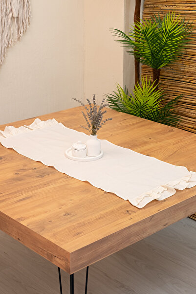 abidehanım Lira |   Natural Linen Double Ruffle Runner 40 X 110