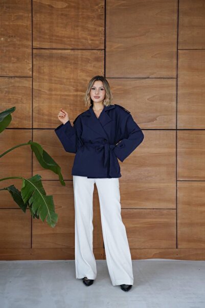 Ekim Store Tek Düğmeli Pelerinli Kuşaklı Trençkot