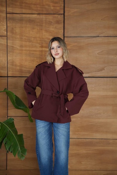 Ekim Store Tek Düğmeli Pelerinli Kuşaklı Trençkot