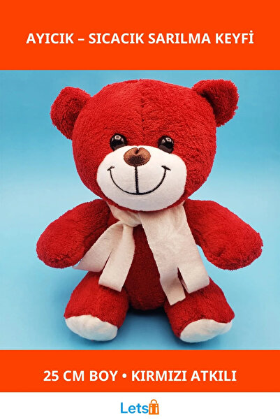 Letsii دمية دب أنيقة مع وشاح من القطيفة الحمراء مقاس 25 سم