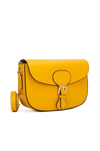 Posete Fagaras Jamila Leather Purse - Yellow, 1 Compartment, 1 Pocket, Adjust...
