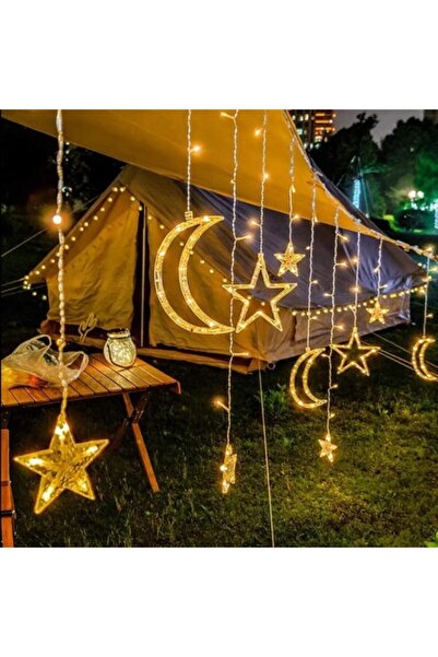 Generic Ramadan decorations: string lights with hanging stars and crescent moons, with remote control, battery operated or USB powered.