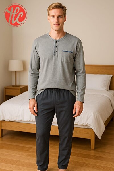 gd goldoremi 28301 Чоловічий 4 сезони Комфортний бавовняний супрем тканина Довгорукавий піжамний комплект