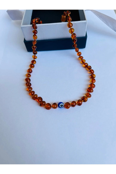 NİSSBEBE Certified Original Drop Amber Baby Kids Necklace and Adult Turquoise Bracelet