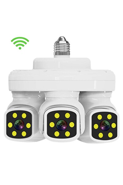 Generic كاميرا مراقبة بانورامية 360 درجة بتقنية واي فاي، مزودة بثلاث شاشات، رؤية ليلية كاملة الألوان، وكشف الحركة، واتصال ثنائي الاتجاه