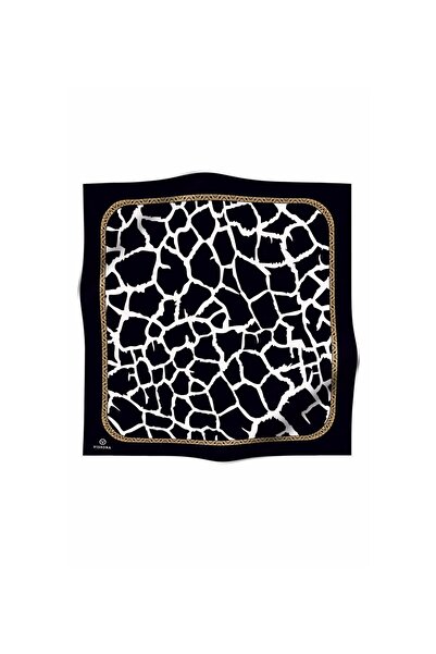 Vissona 57% μετάξι 43% βισκόζη με σχέδιο πέτρας μαύρο - κρεμ χρώμα 90x90 Κασκόλ Σχήμα ραψίματος: Ράψιμο στο χέρι