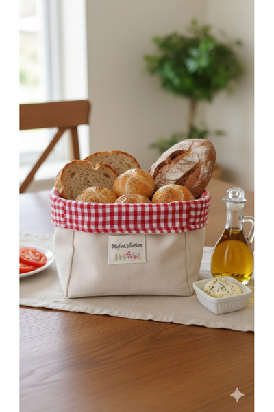 Mufincollection |   Multi-Purpose Red and White Plaid Cloth Basket |   Bread Basket & Organizer