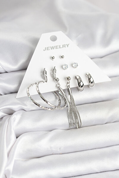 Mustran Silver Color Brass 6 Pairs Women's Earrings Set