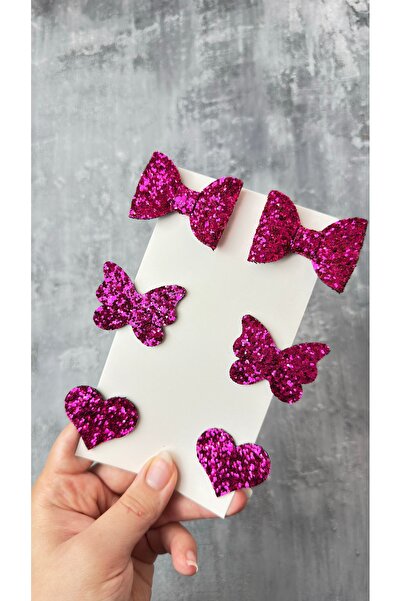 Toka Perisi Papion cu sclipici roz Stella, inimă fluture (metal 5cm / 3cm cu ...