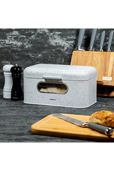 Kinghoff Bread box, made of steel, marbled white,