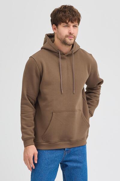 Polo State Men's Brown Standard Fit Regular Cut Fleece Lined 3 Thread Hooded Cotton Sweatshirt