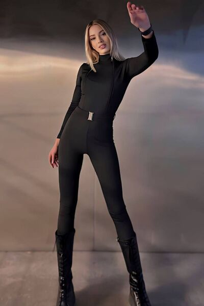 Fashiontayt Scuba Fabric Belted Long Sleeve Recovery Zippered Jumpsuit