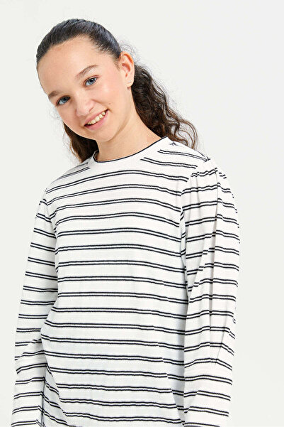 REDTAG Senior Girls Black And White Striped T-Shirt