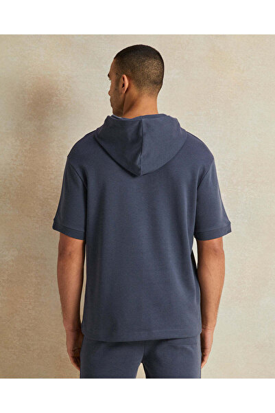 REDTAG Men Plain Grey Hooded Lounge Sweatshirt