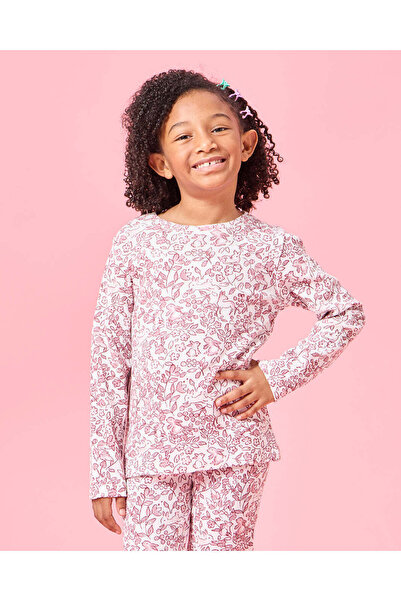 REDTAG Girls Pink Printed Floral Rib T-Shirt