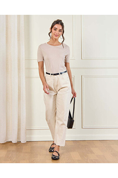 REDTAG Women Taupe Basic T-Shirt