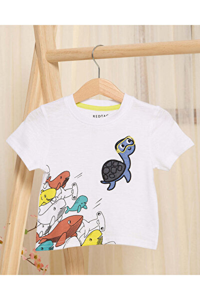 REDTAG Infant Boys White Sea Animal T-Shirt
