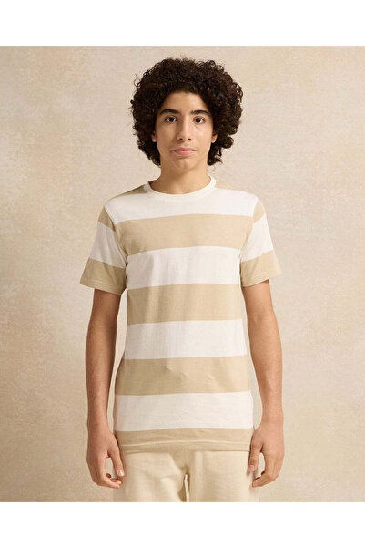 REDTAG تي شيرت مخطط باللون البيج للأولاد الكبار
