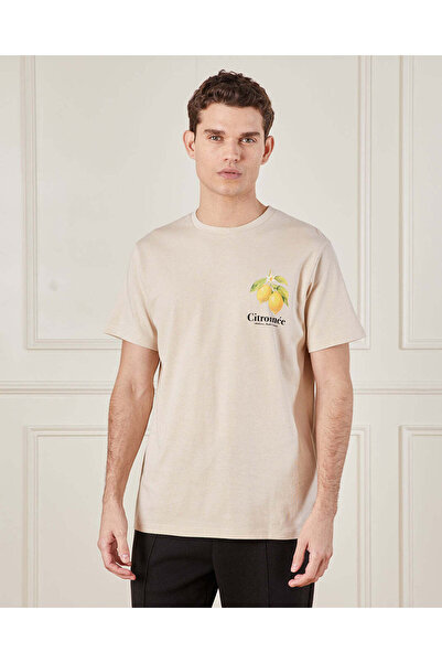 REDTAG Men Beige Graphic T-Shirt