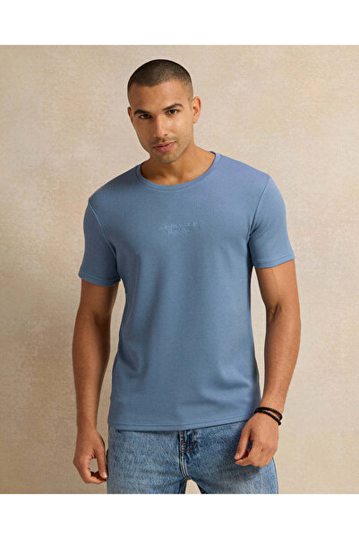 REDTAG Men Blue Jacquard T-Shirt