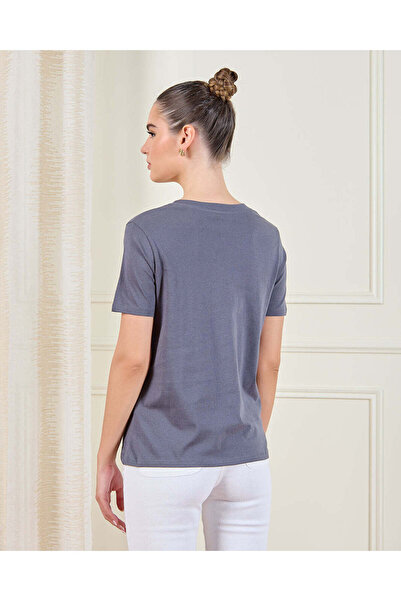 REDTAG Women Grey V-Neck T-Shirt
