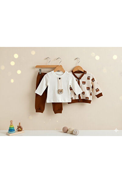 Selvira Baby Boy Teddy Bear Printed 3-Piece Set – Cotton Jacket, T-Shirt and ...