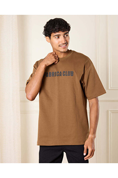 REDTAG Men Brown Fabrica Club Print T-Shirt