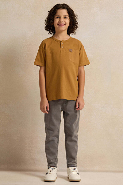 REDTAG Boys Brown Solid Short sleeve T-shirt