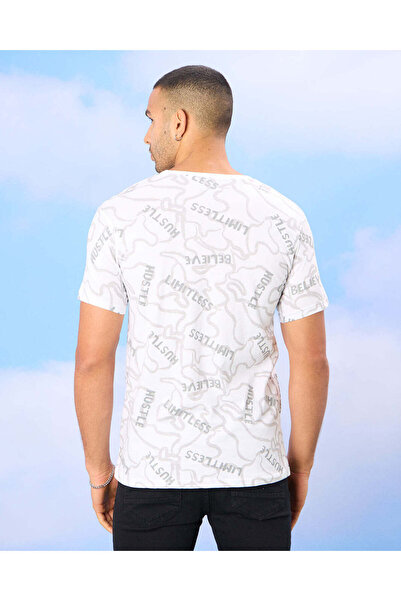 REDTAG Men White Hustle Print T-Shirt