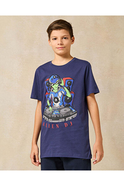 REDTAG Senior Boys Navy Alien Print T-Shirt