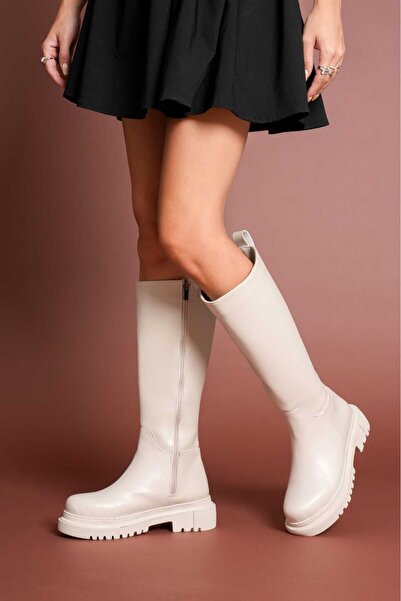 Buem Κομψές γυναικείες μπότες με φερμουάρ και ψηλή σόλα μέχρι το γόνατο