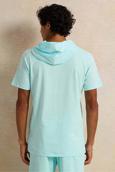 REDTAG Men Blue Hooded T-Shirt