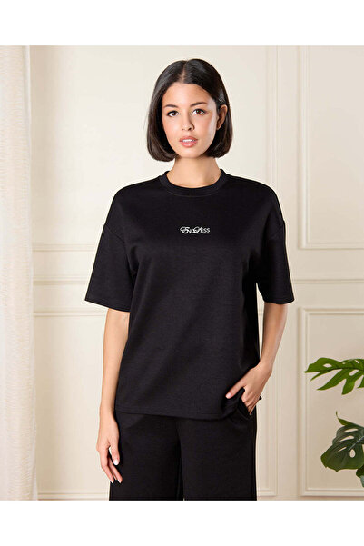 REDTAG تي شيرت نسائي أسود مطبوع