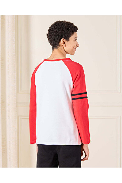 REDTAG Senior Boys White And Red Reglan T-Shirt